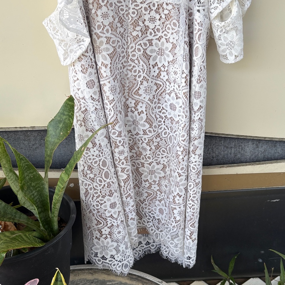 For Love & Lemons “Rosemary” beige cold shoulder Ruffle double Tie Dress - Picture 4 of 10